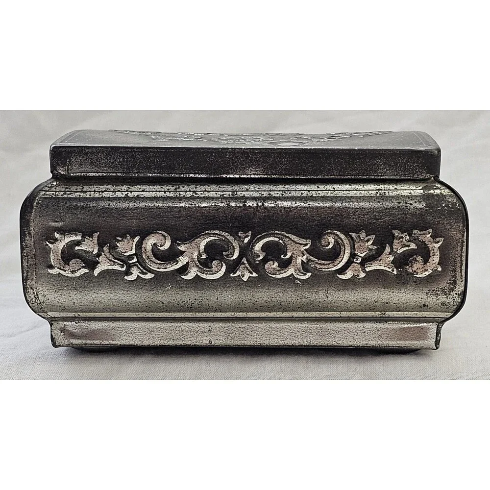 Vintage RARE Ornate Metal Trinket Box–Western Germany Sailing Ship & Scrollwork